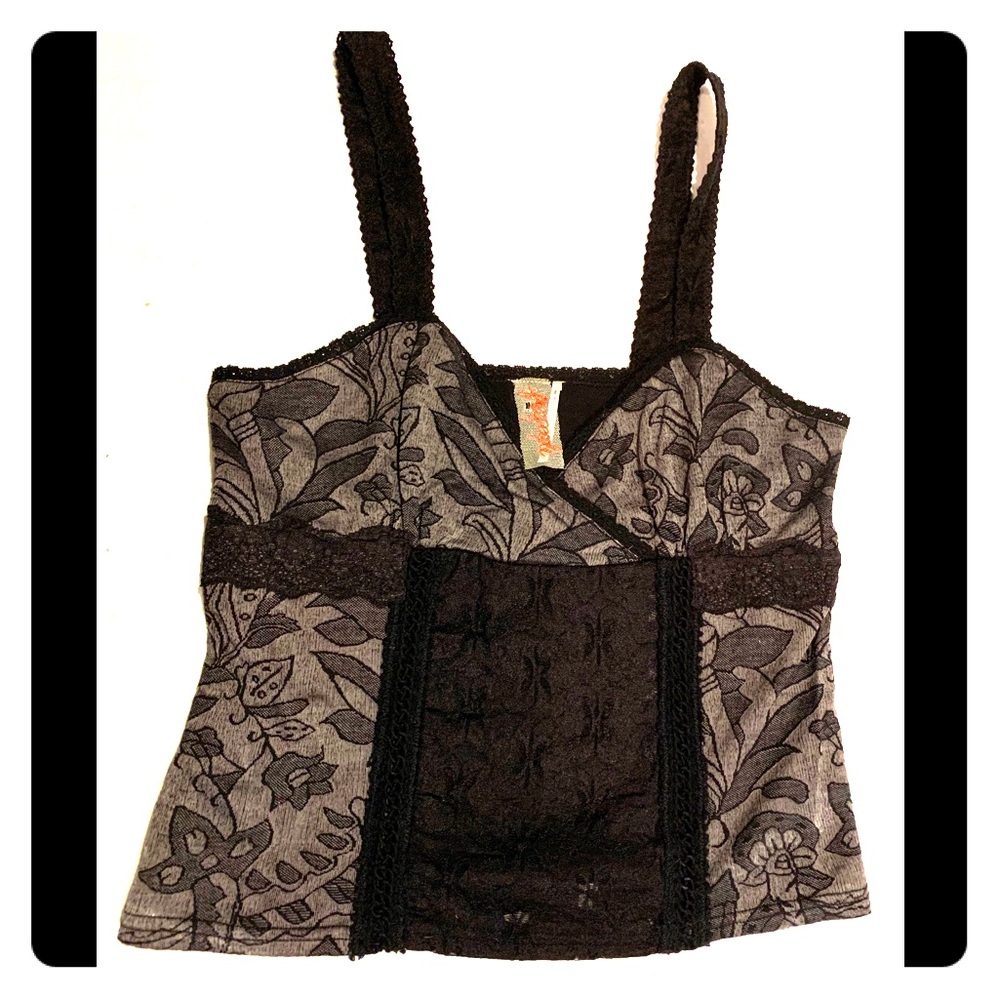 Free People lace, black and cream crop top, L